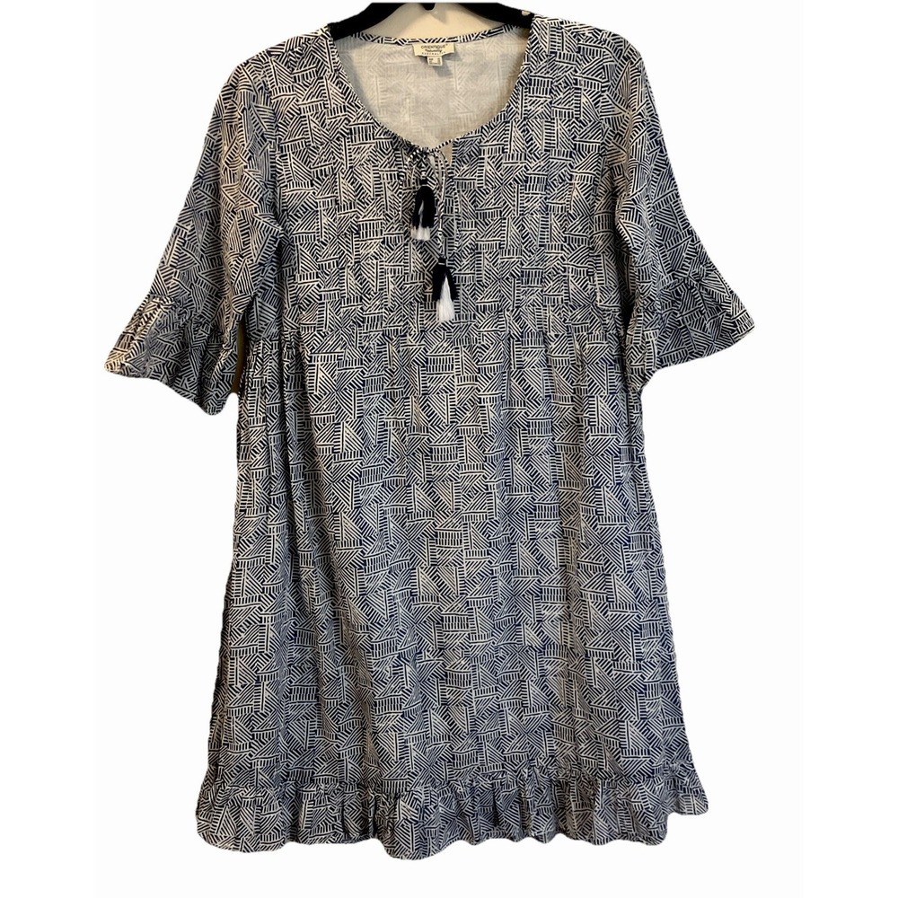 Orientique Naturally Australian‎  Dress XS Blue White Organic Cotton  Travel